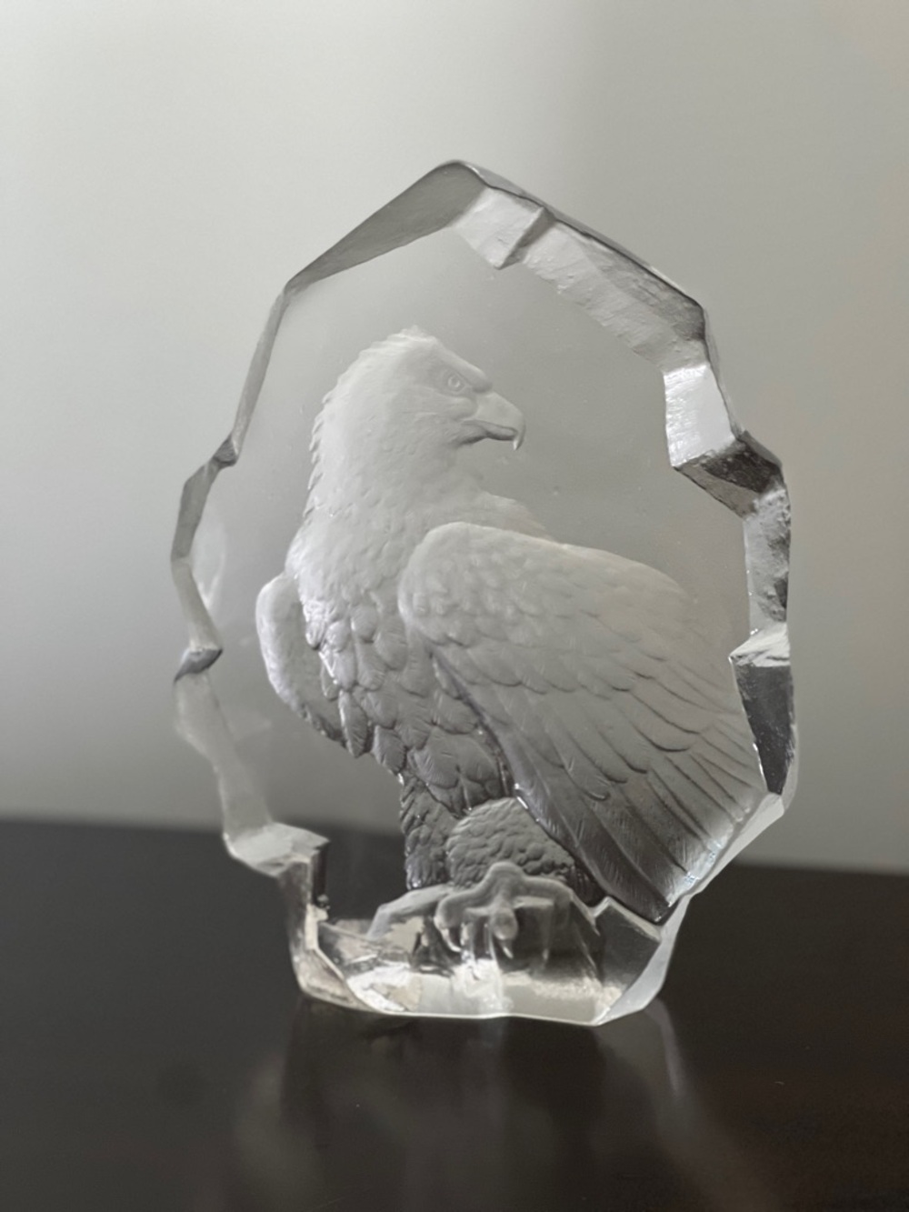 Mats Jonasson Handmade Lead Crystal Eagle Sculpture Sweden Art Glass 6”x9”